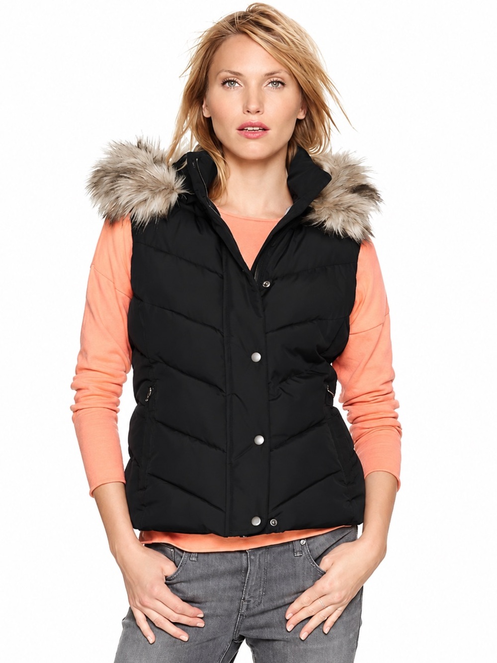 LIKE NEW Gap Fur-Trim Puffer Vest, Size S
